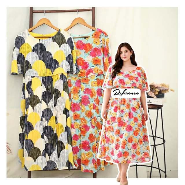 Dress Maxi Wanita Round Neck Full Pattern Maxi Dress RF106 W119