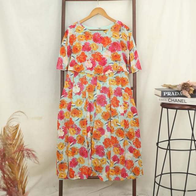 Dress Maxi Wanita Round Neck Full Pattern Maxi Dress RF106 W119 - foto 2